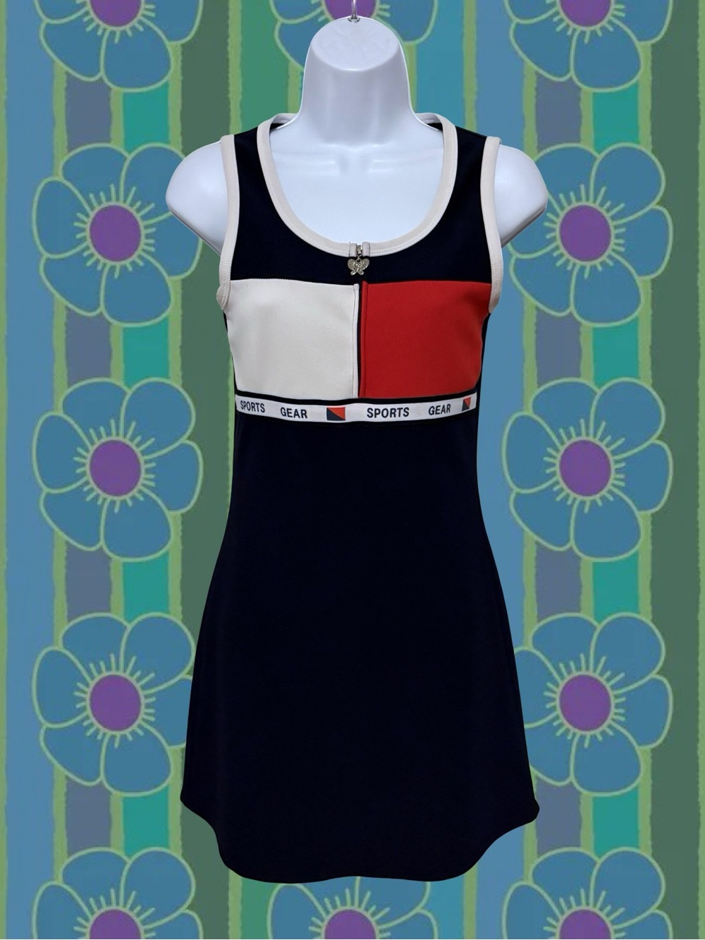 Vintage 90s Colorblock Mini Dress in Navy, Red & White